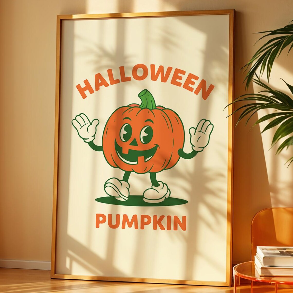 Cute Halloween Pumpkin Smiling Retro Cartoon Vintage Fall Poster