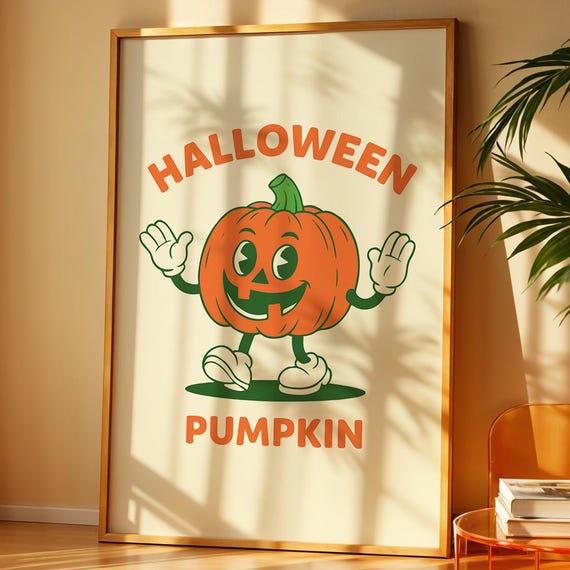 Halloween Pumpkin Poster Retro Spooky Wall Art Vintage Decor Holiday Artwork Instant