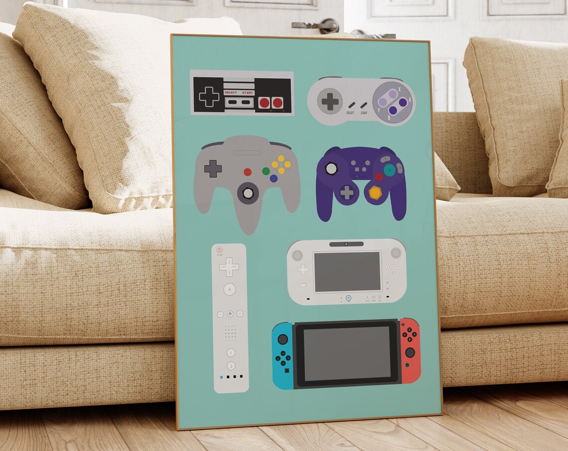 Video Game Controllers Retro Game Room Art Print - Image 2