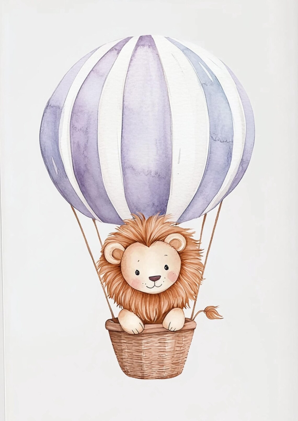 Baby Lion In Lavender Striped Hot Air Balloon Basket Nursery Poster - Image 3