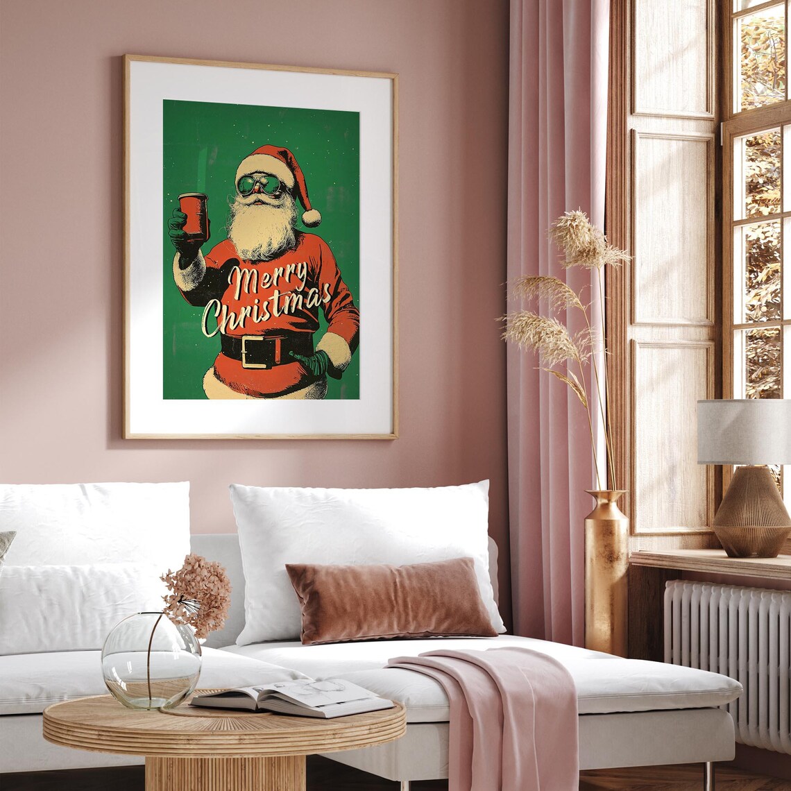 Cheers Santa Claus Raising Glass Aviator Shades Green Xmas Wall Art - Image 3