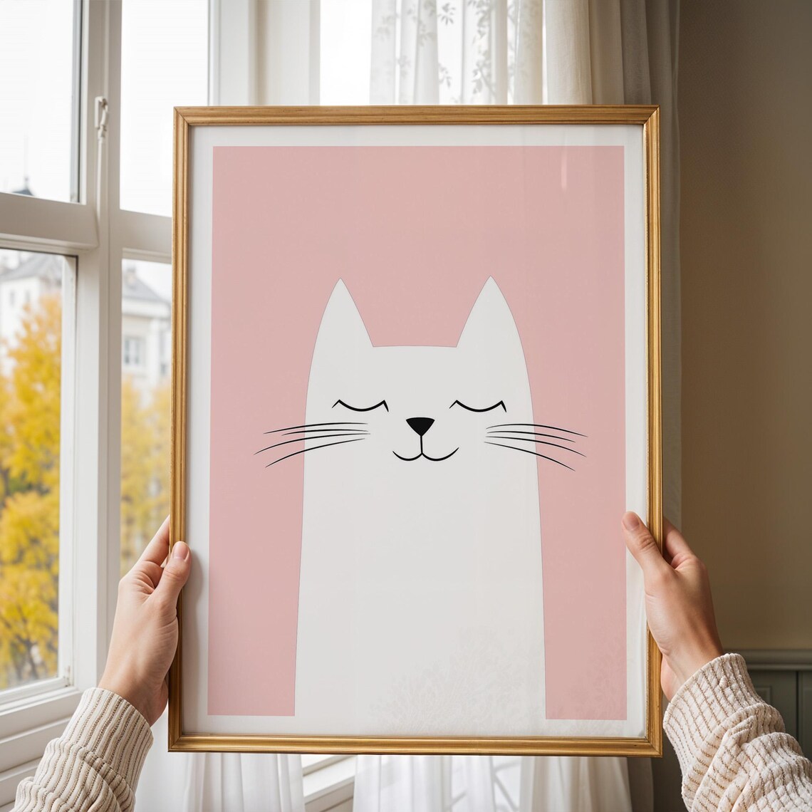 Minimalist White Cat Face On Blush Pink Kids Art Toddler Room Decor Poster - Image 5
