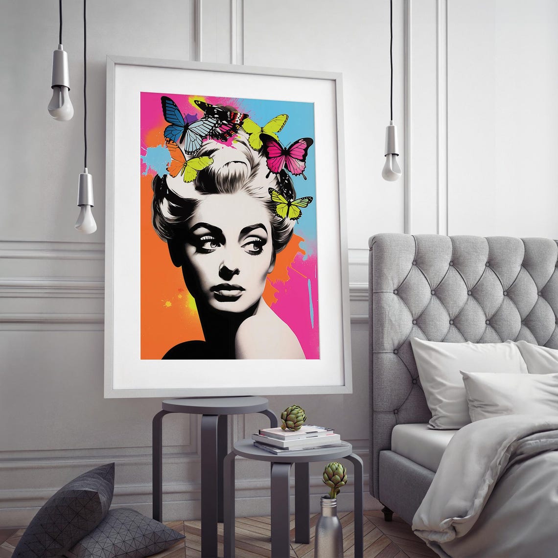 Beautiful Woman With Butterfly Pop Art Wall Print Colorful Butterfly Wall Art Modern Wall Art For Home Home Print - Image 5