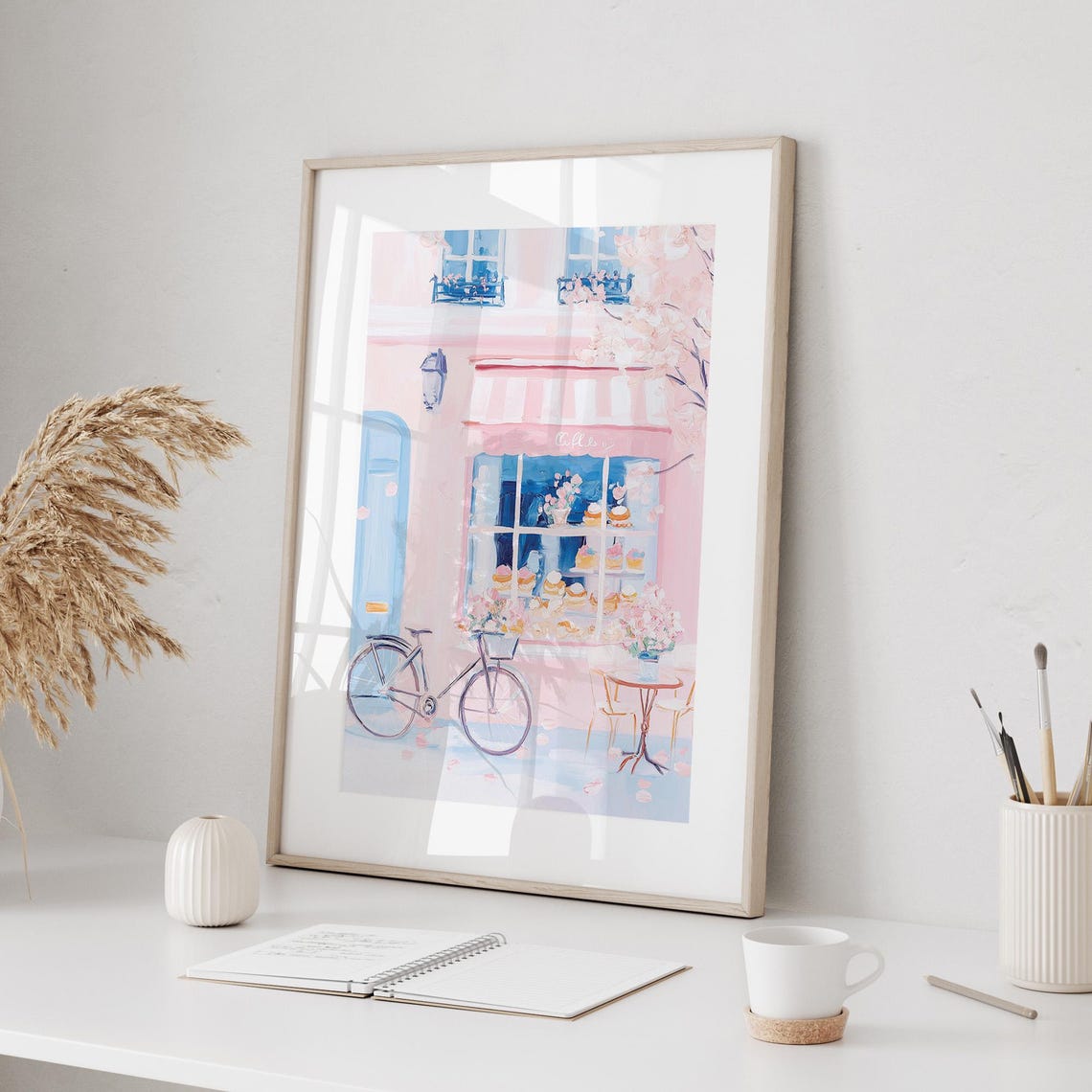 Pink Parisian Cafe Storefront Poster with Bicycle Romantic Decor - Image 2