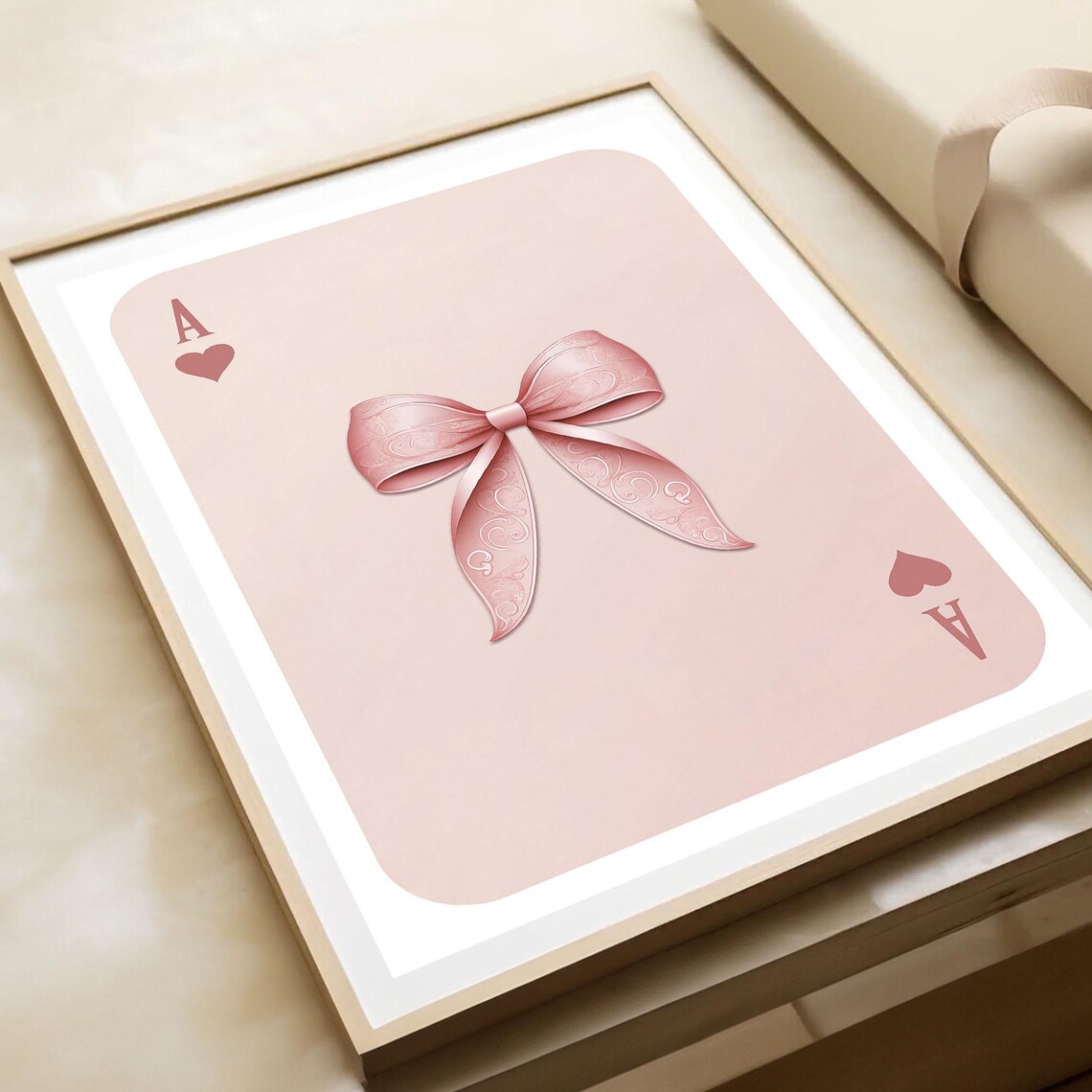 Pink Playing Card Wall Art Set Trendy Cowgirl Wall Prints Feminine Heart Ace Poster Trio Modern Cherry And Bow Decor - Image 3