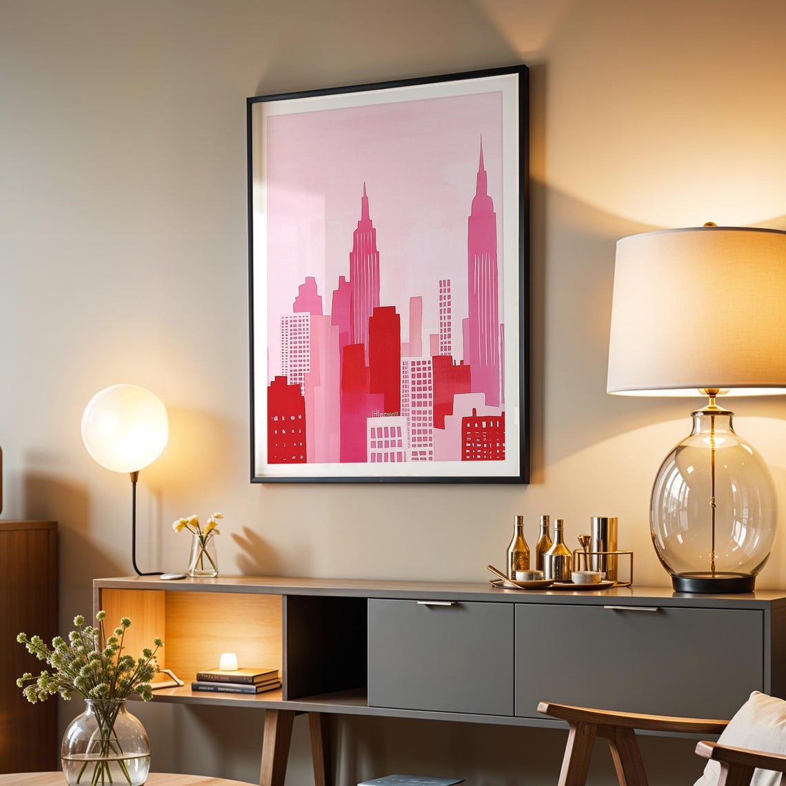 Pink New York City Skyline Poster with Empire State Building View - Image 2