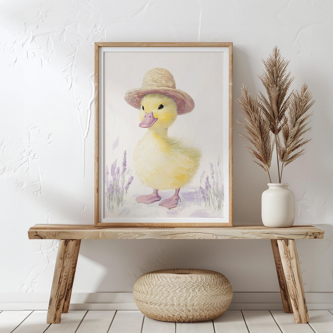 Cute Sweet Yellow Duckling In Straw Hat Watercolor Nursery Poster - Image 3