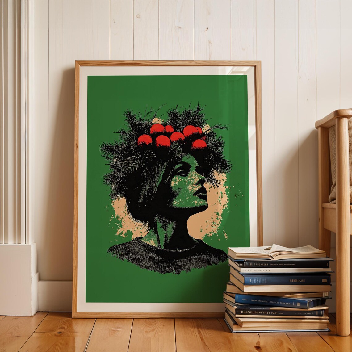 Woman Portrait Christmas Ornament Hair Crown Green Pop Art Wall Art - Image 2