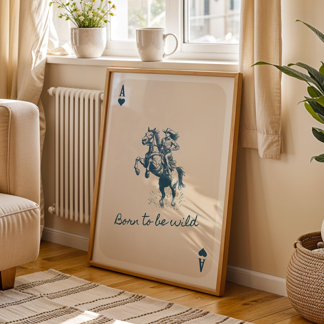 Born To Be Wild Cowgirl On Bucking Horse Playing Card Poster - Image 2