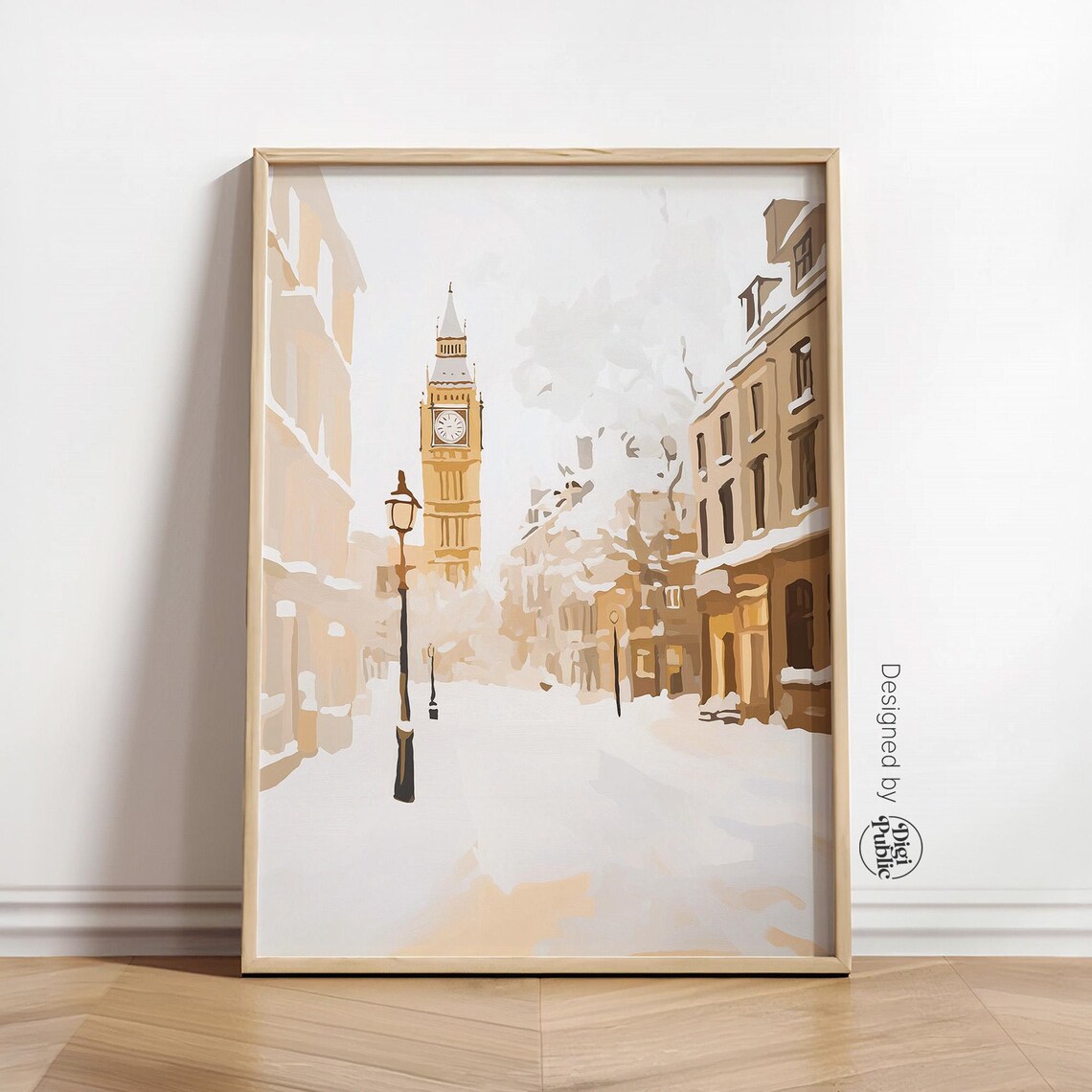 London Big Ben Snowy Street Poster Winter Cityscape England Art