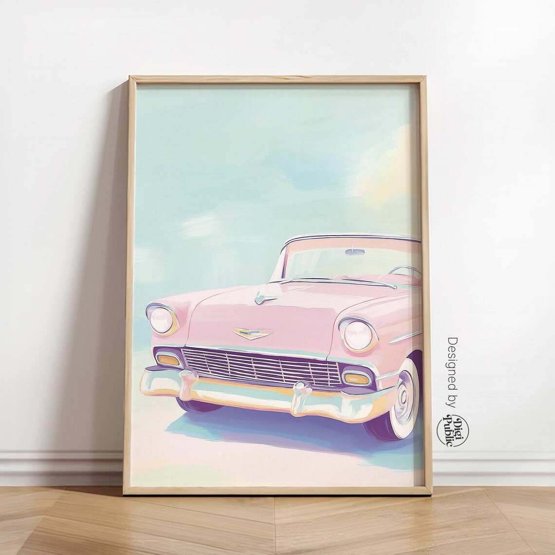Pink Vintage Classic Car Poster Retro 1950s Pastel Automotive Art