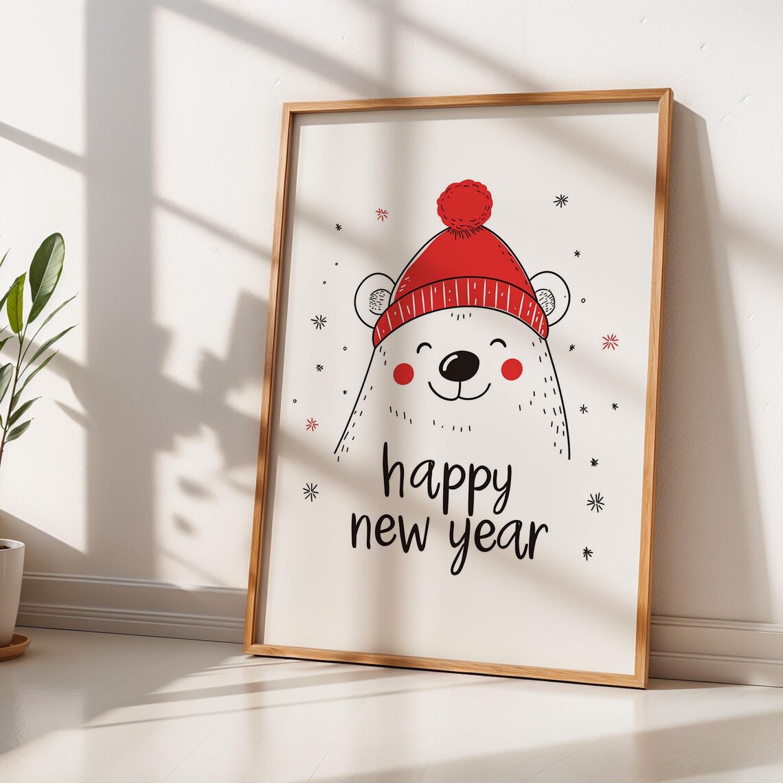 Smiling Polar Bear Happy New Year Minimalist Art New Year Party Decor Poster - Image 2