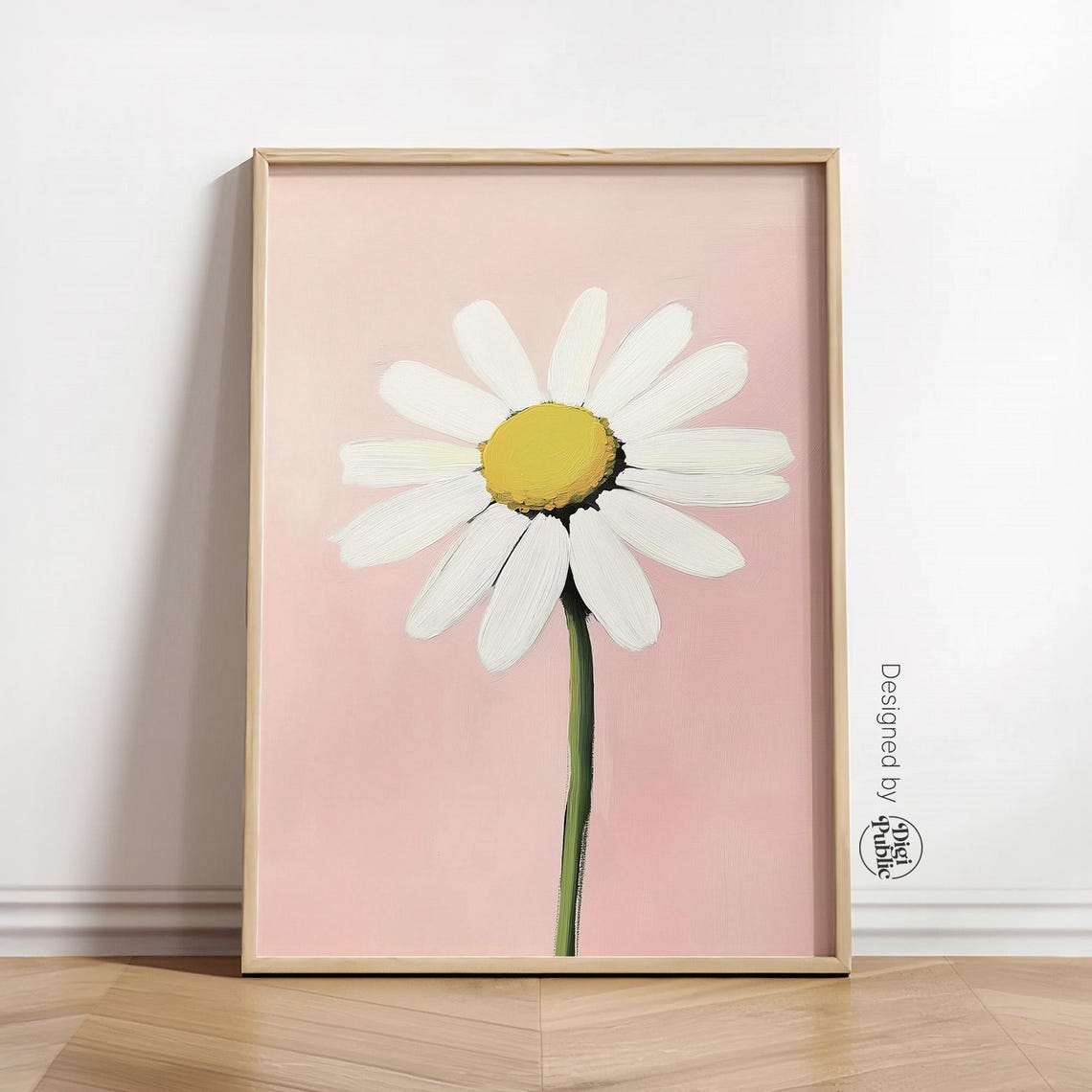 White Daisy Flower On Blush Pink Painterly Botanical Art Poster