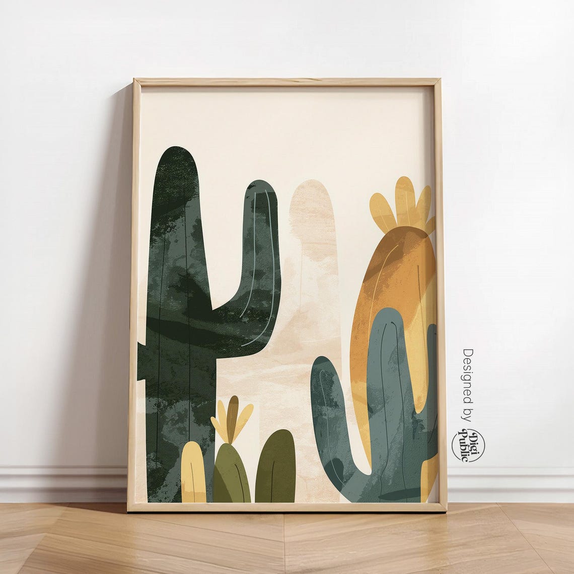 Abstract Desert Cactus Poster Green and Yellow Modern Boho Decor