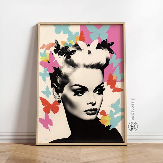 Butterfly Pop Art Wall Print Modern Colorful Portrait Trendy Feminine Wall Art For Home Or Office Decor Print