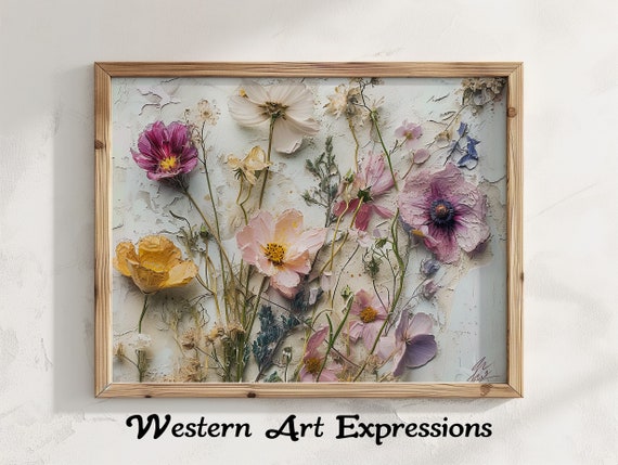 Flowers In Oil Pressed Flower Painting Textured Floral Wall Art Botanical Print Modern Home Decor