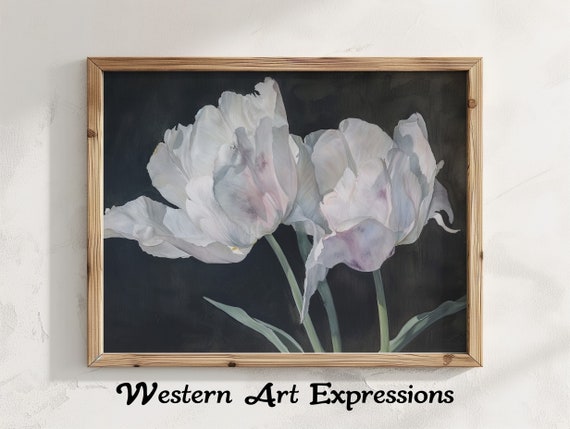 Tulips Neutral Watercolor Painting White Tulip Wall Art Floral Botanical Print Modern Home Artwork