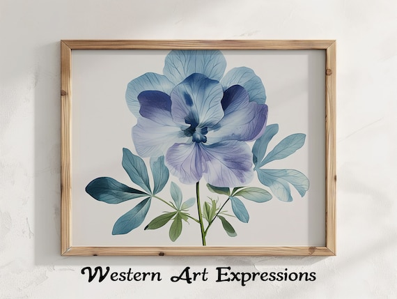 Single Blue Flower Watercolor Illustration Botanical Wall Art Floral Home Decor Delicate Print