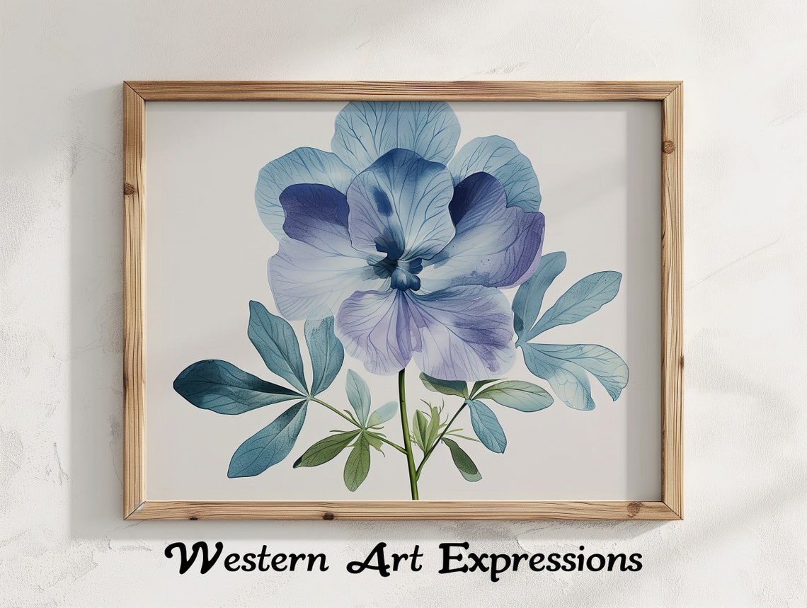 Single Blue Flower Botanical Watercolor Delicate Bloom Poster