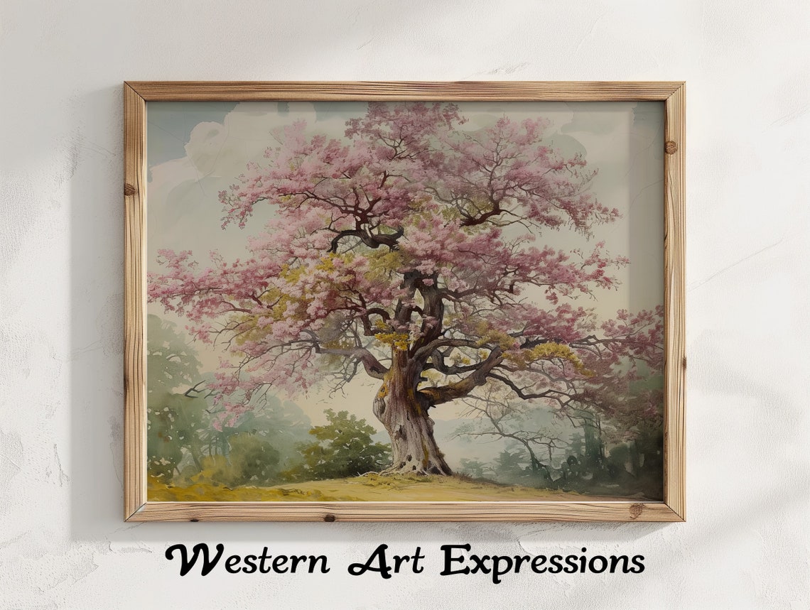 Eastern Redbud Tree 19th Century Vintage Painting Cherry Blossom Pastel Wall Art Botanical Home Decor