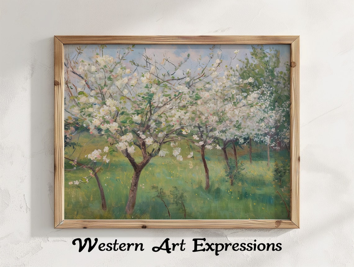 Spring Blossom Orchard Impressionist Trees Landscape Painting Wall Art