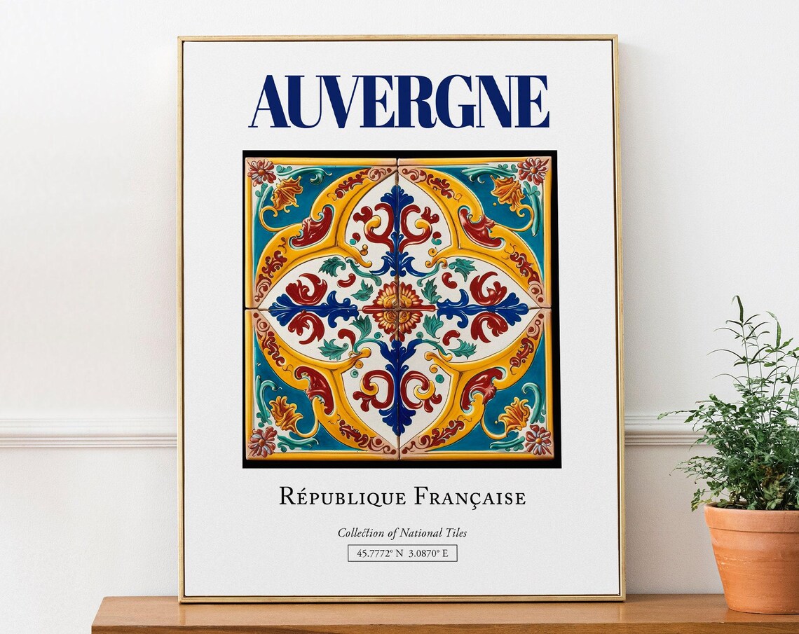 Auvergne France Traditional Tile Travel Poster