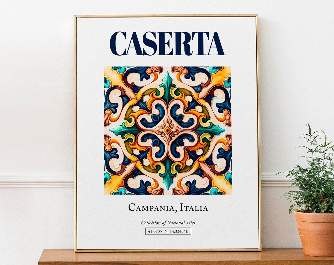 Caserta Campania Italy Minimalist Maiolica Tile Travel Poster
