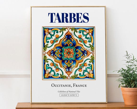 Tarbes Occitanie France Folk Tile Travel Poster