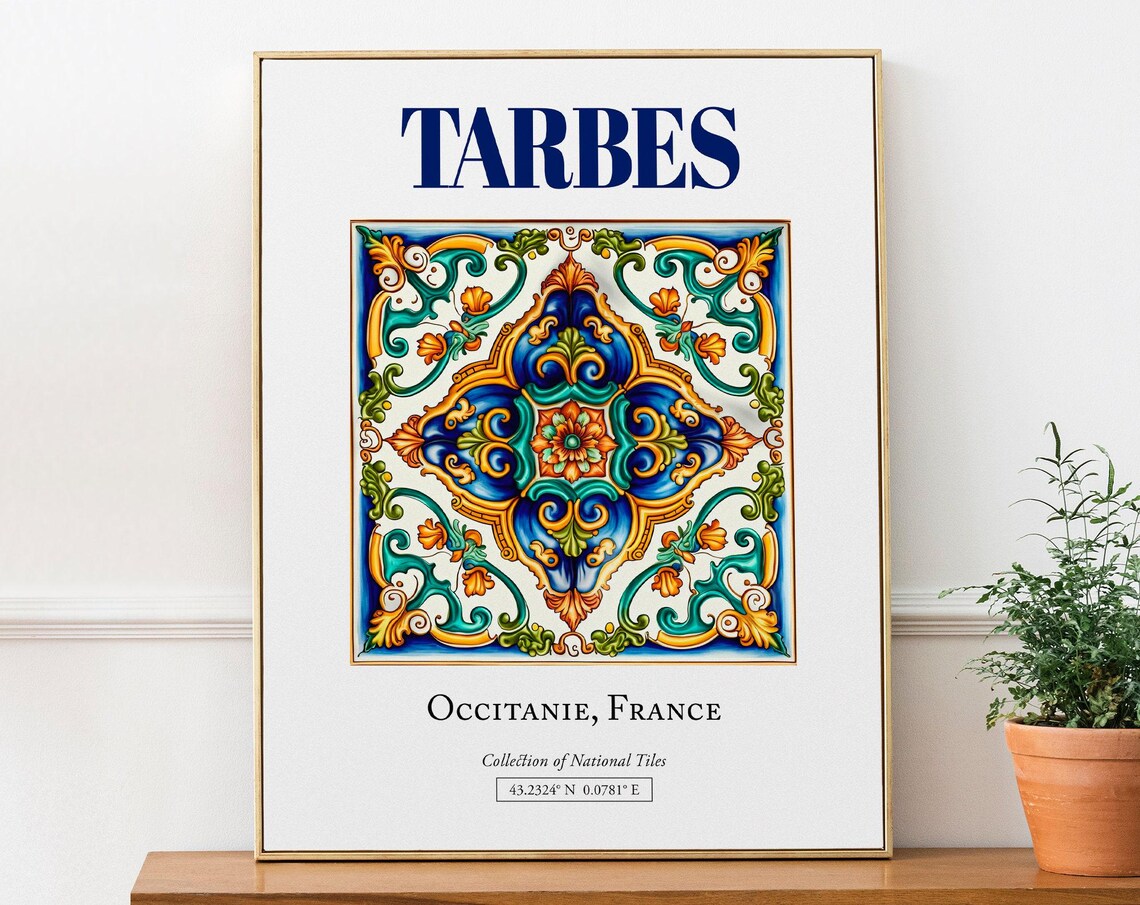 Tarbes Occitanie France Folk Tile Travel Poster