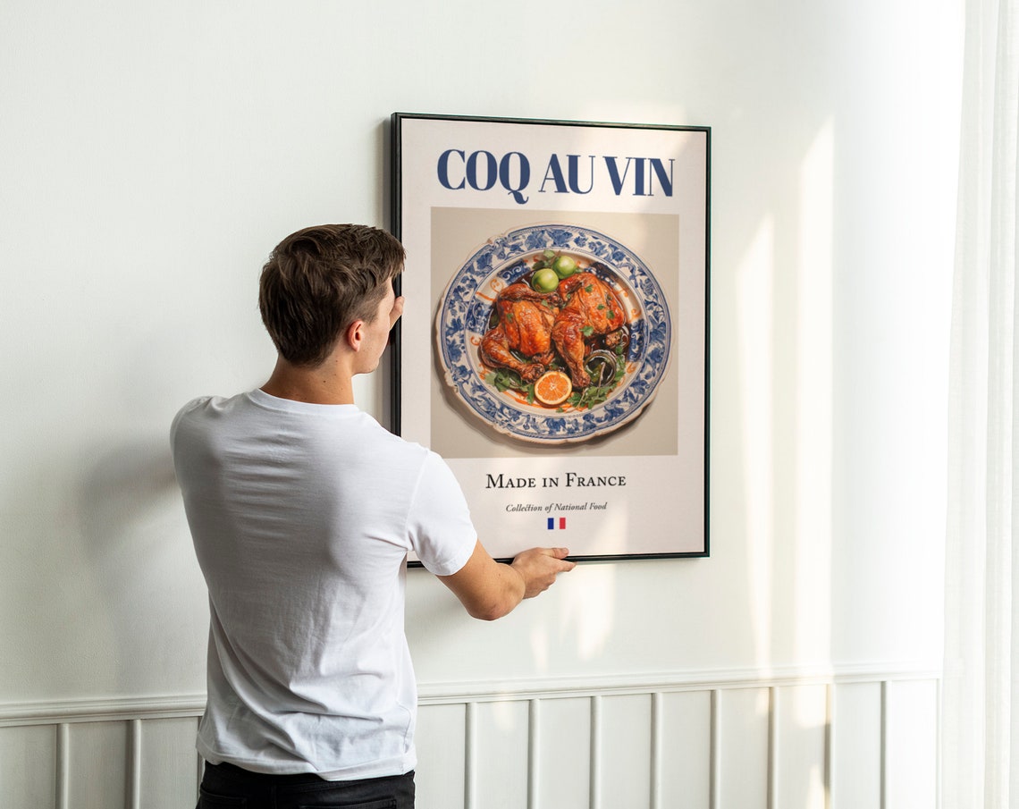 Coq Au Vin on Maiolica Tile Plate, French Art Print - Image 3