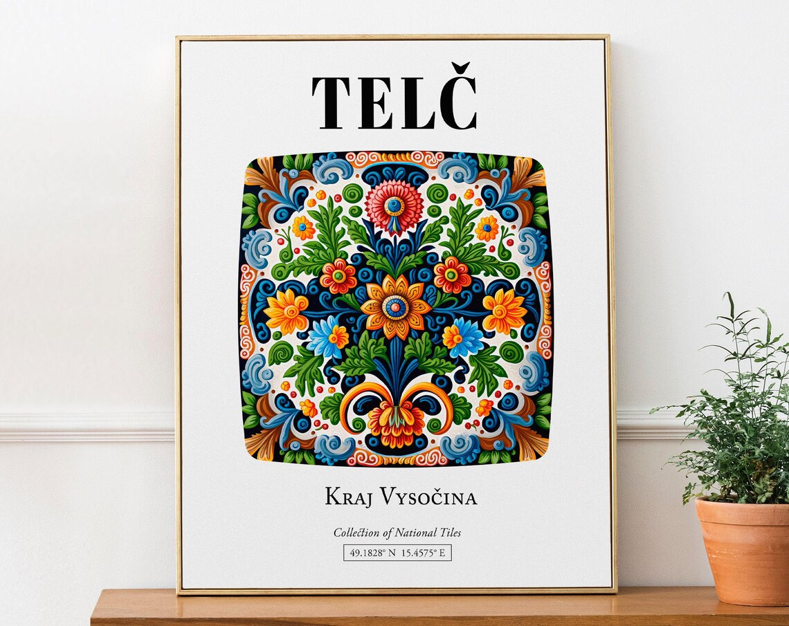 Czech Republic Colorful Flower Pattern Tile Art Print