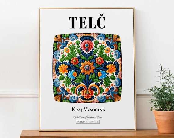 Czech Republic Colorful Flower Pattern Tile Art Print