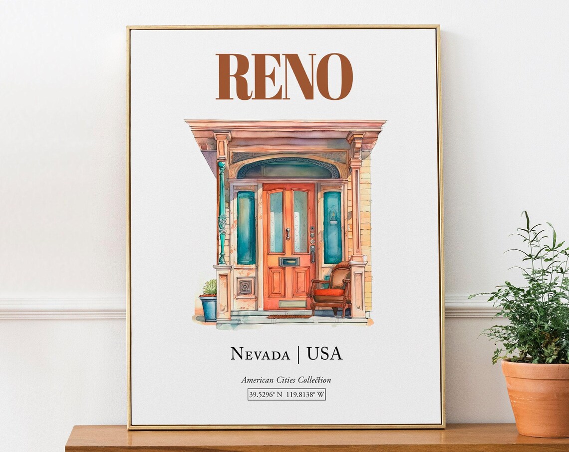 Reno Nevada USA Minimalist Watercolor Travel Poster