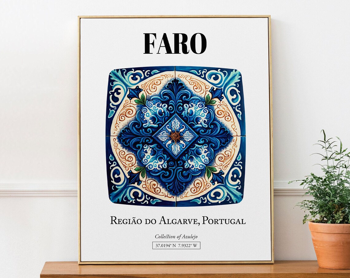 Faro Regio Do Algarve Portugal Traditional Tile Pattern Art Print