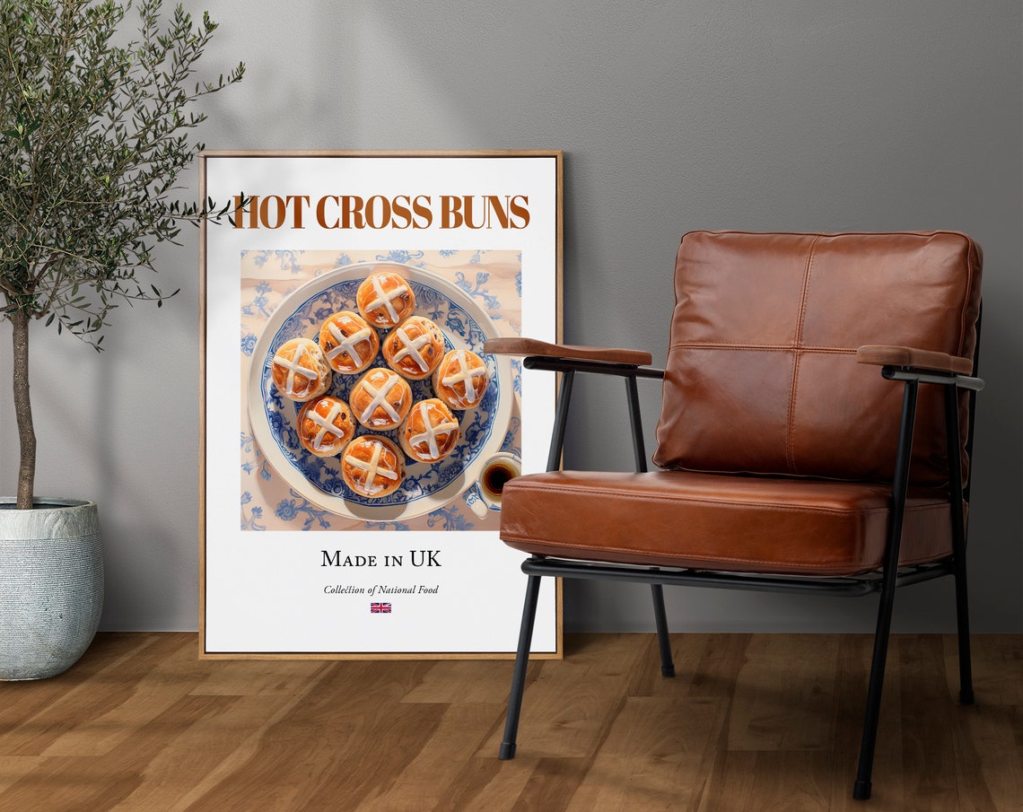 Hot Cross Buns on Maiolica Tile Plate, Kitchen Art Print - Image 4