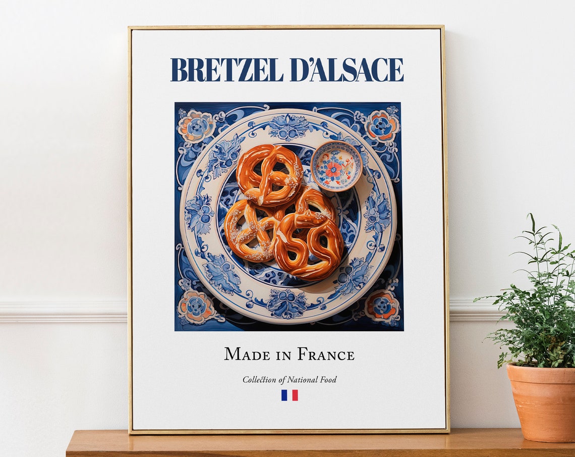 Bretzel Dalsace on Maiolica Tile Plate, Food Poster