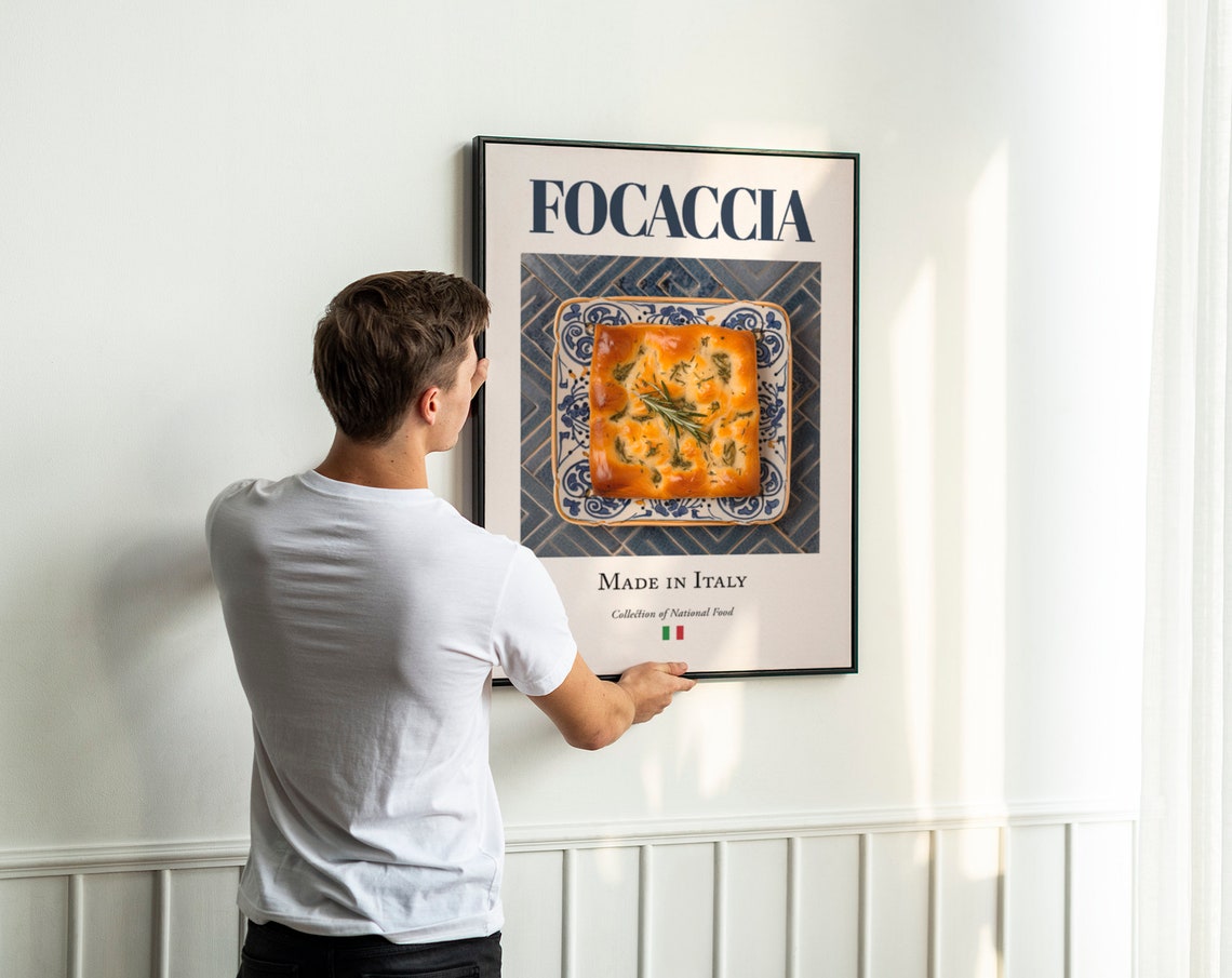 Focaccia on Maiolica Tile Plate, Italian Food Poster - Image 2