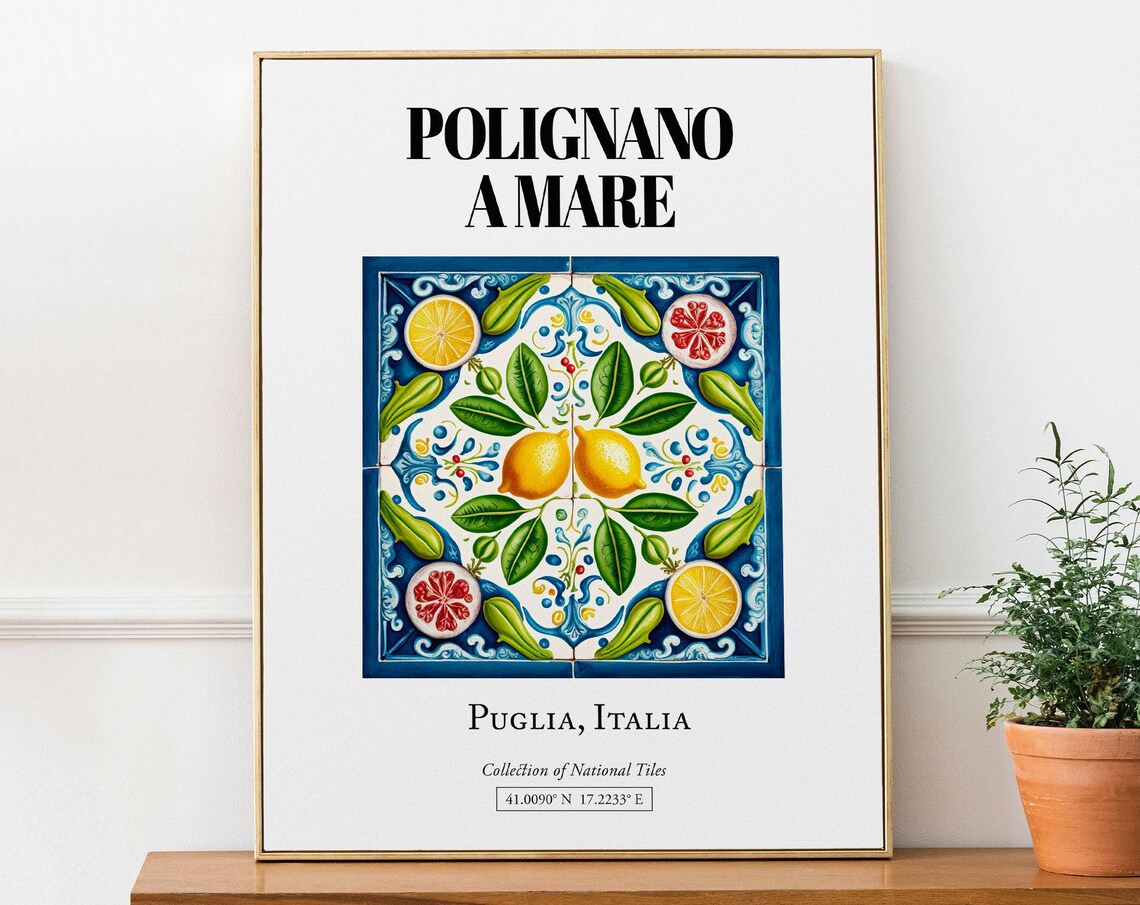 Polignano A Mare Puglia Italy Tile Pattern Poster