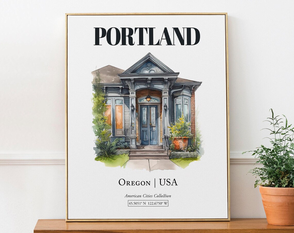 Portland Oregon USA Minimalist Watercolor Travel Poster