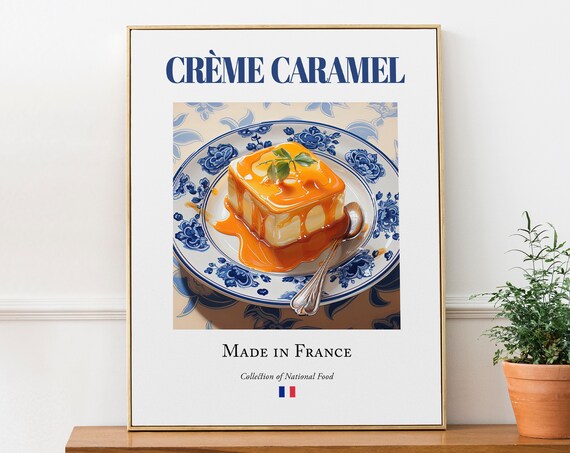Crème Caramel on Maiolica Tile Plate, French Poster