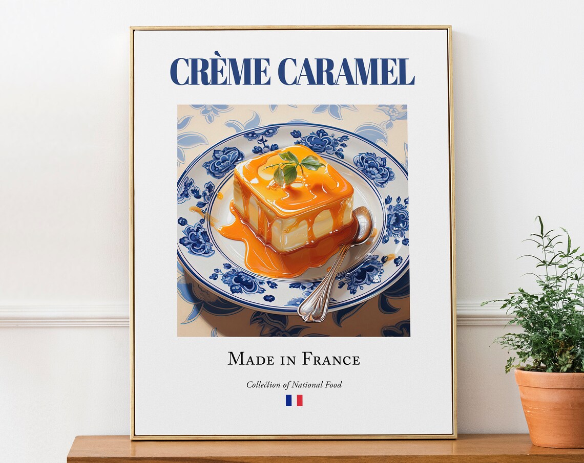 Crème Caramel on Maiolica Tile Plate, French Poster