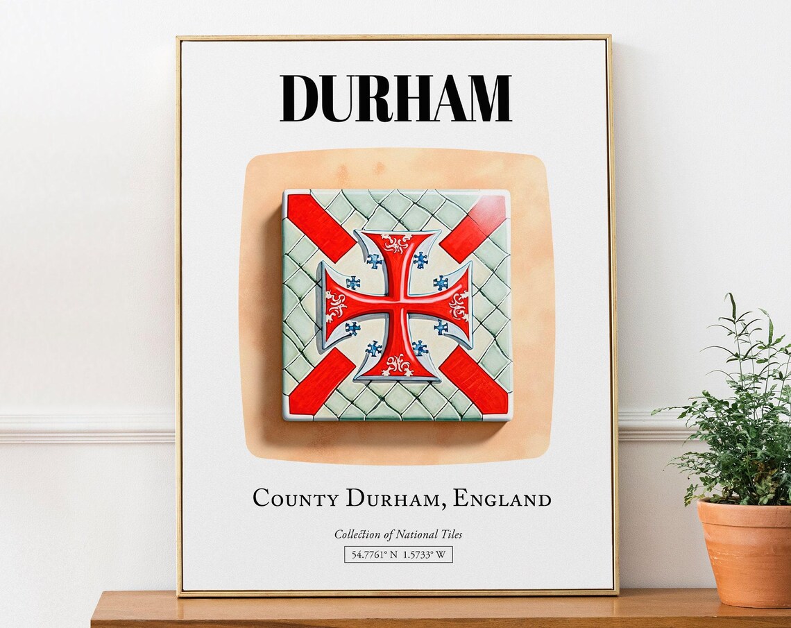Durham County England Traditional Tile Pattern Travel Poster