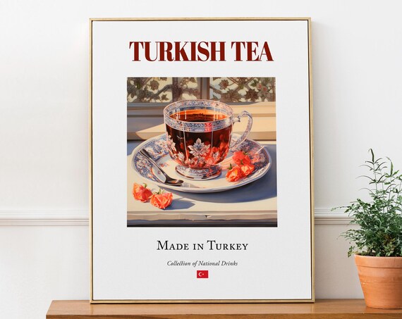 Turkish Tea On Izmir Tile Traditional Turkish Tea Beverage Print Dining Room And Restaurant Wall Decor