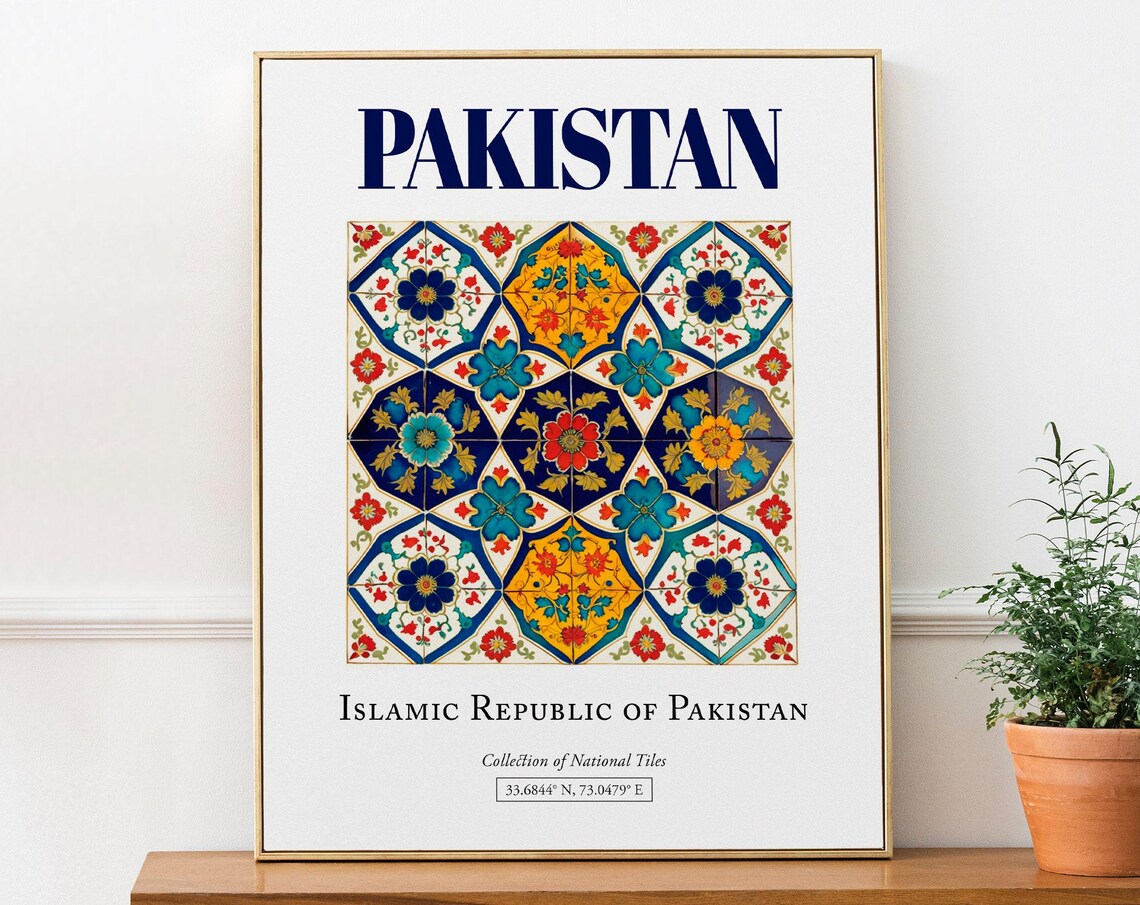 Pakistan National Tile Mosaic Islamic Republic Travel Poster