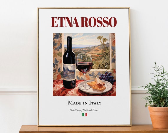 Etna Rosso on Maiolica Tile, Italian Beverage Poster
