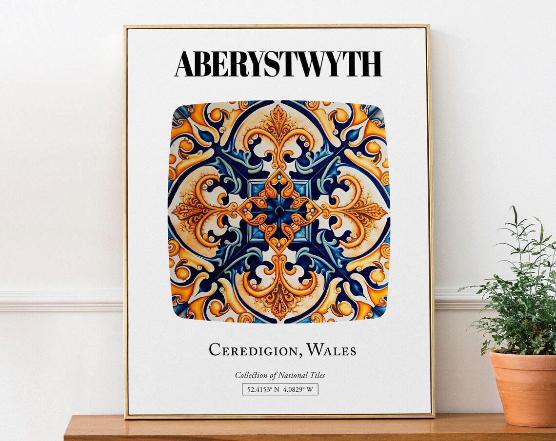 Aberystwyth Ceredigion Wales Tile Pattern Travel Poster