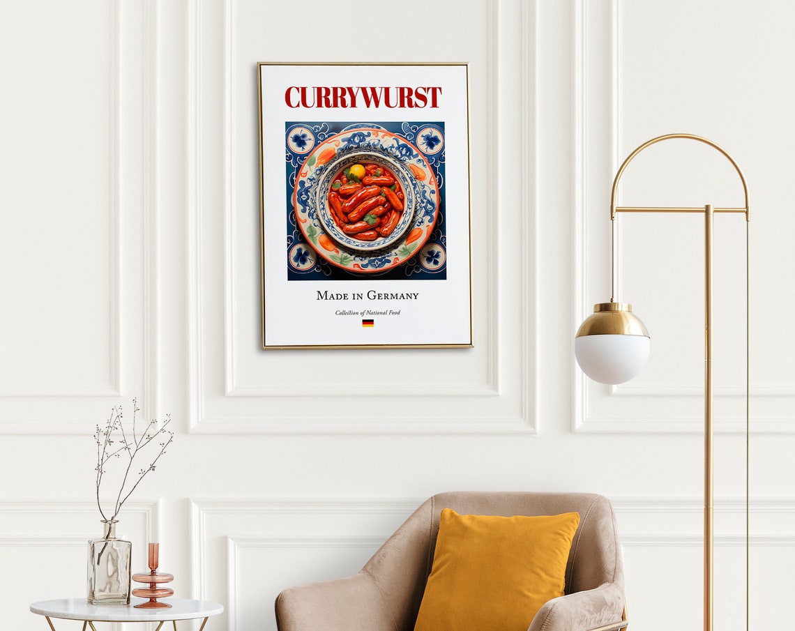Currywurst on Maiolica Tile Plate, German Food Poster Print - Image 2