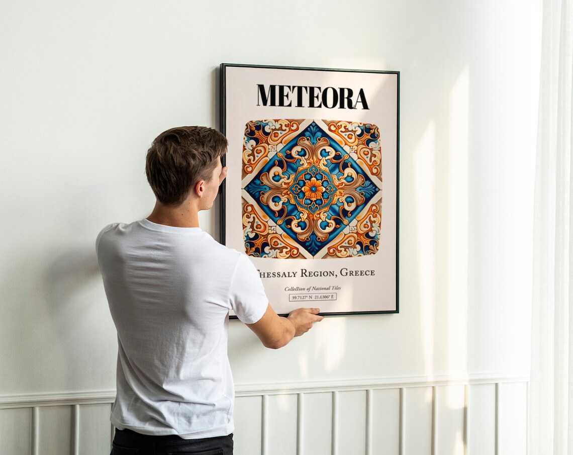 Meteora Tile Pattern Travel Poster, Greek Mystique - Image 3