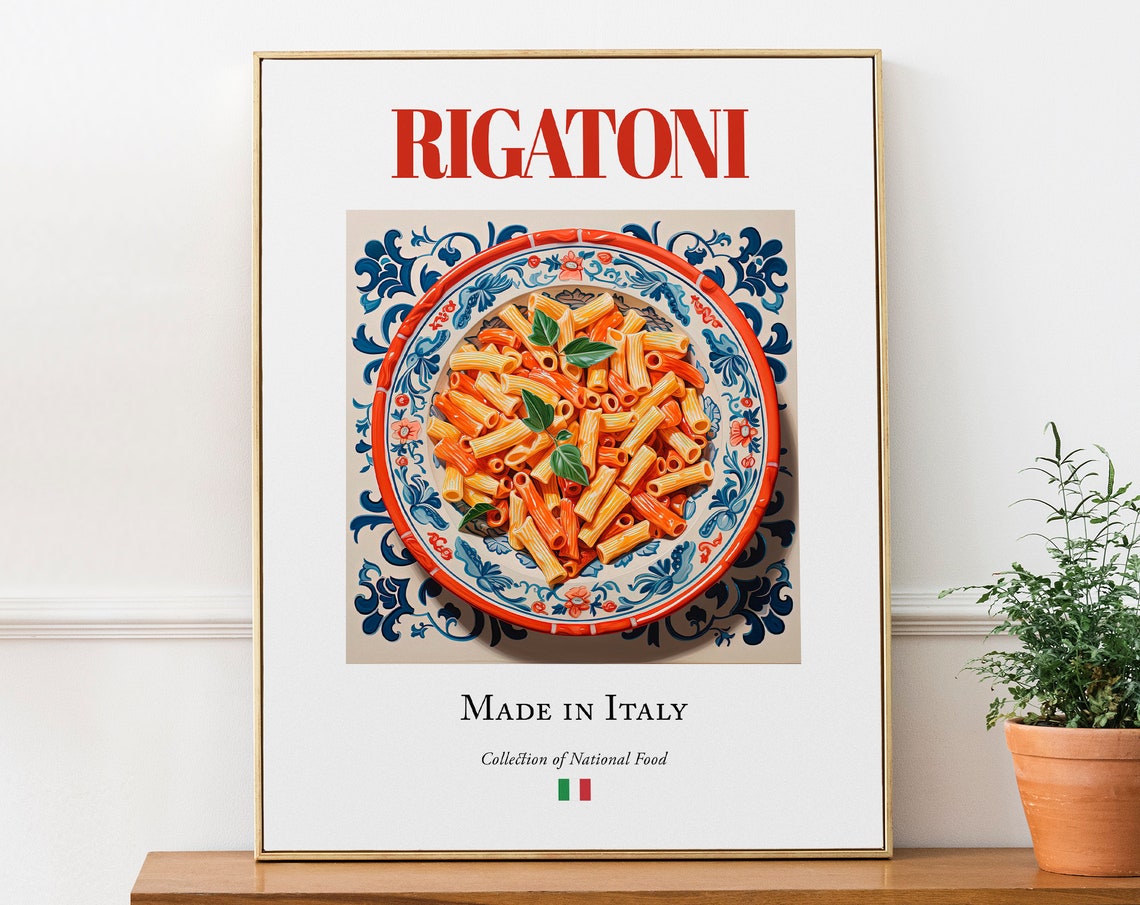 Rigatoni On Maiolica Tile Plate, Italian Poster