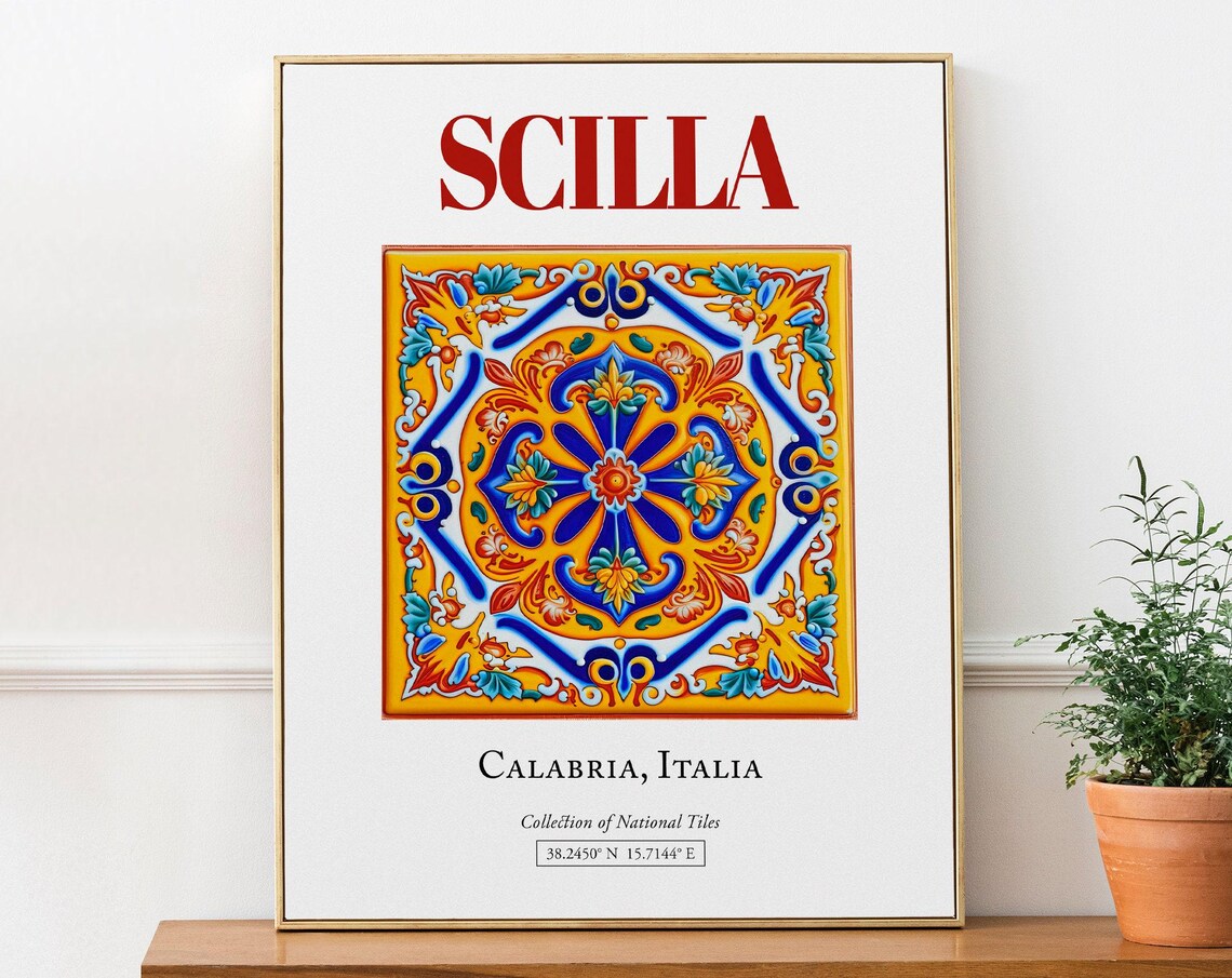 Scilla Calabria Italy Folk Maiolica Tile Poster